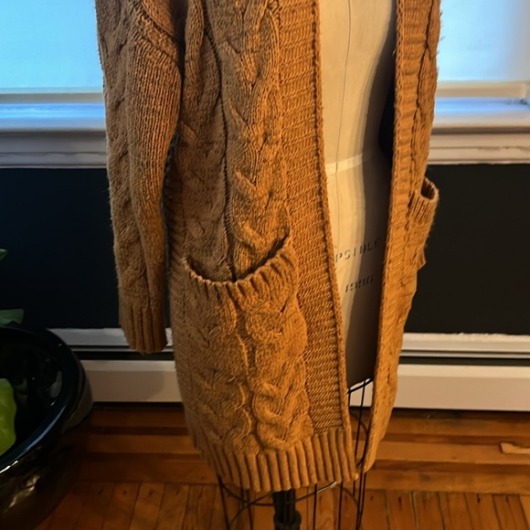 Mustard Gold Open Front Cardigan with Large Pockets - large - Picture 3 of 9